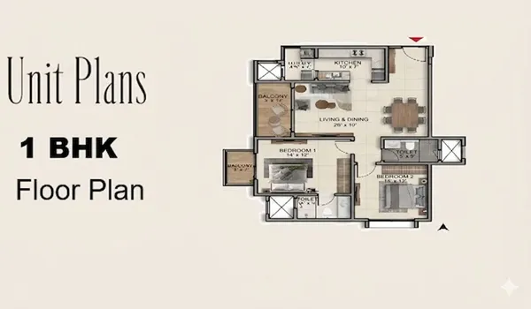 Prestige Rosewood 1 BHK Floor Plan