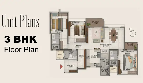 Prestige Rosewood 3 BHK Floor Plan