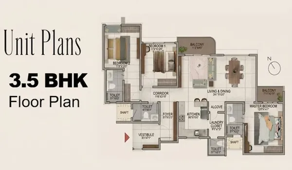 Prestige Rosewood 3.5 BHK Floor Plan